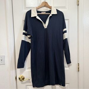 Faherty Dress Womens Small Blue White Striped Jersey Polo Long Sleeve Adult
